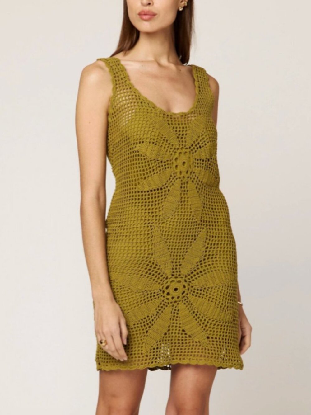 Cleobella Organic Cotton Crochet Dress in Olive Green - Size Small MSRP $278